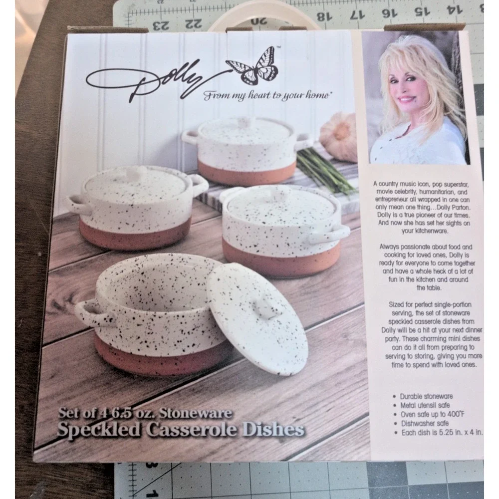 Dolly Parton Speckled Stoneware Casserole Dishes Set of 4 With Lids New RIP DP